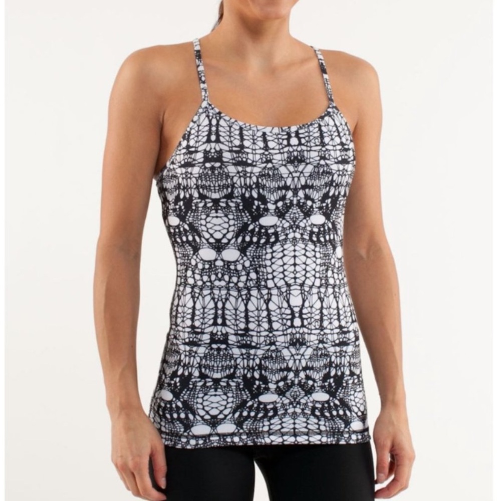 Lululemon Power Y Tank top White Black Glacier Lace size 6